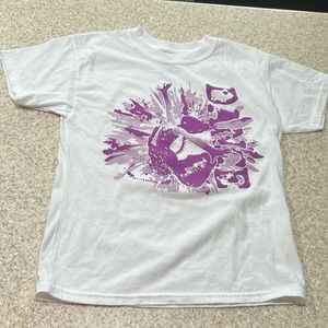 🌖 Youth medium white and purple generic dance short sleeve shirt